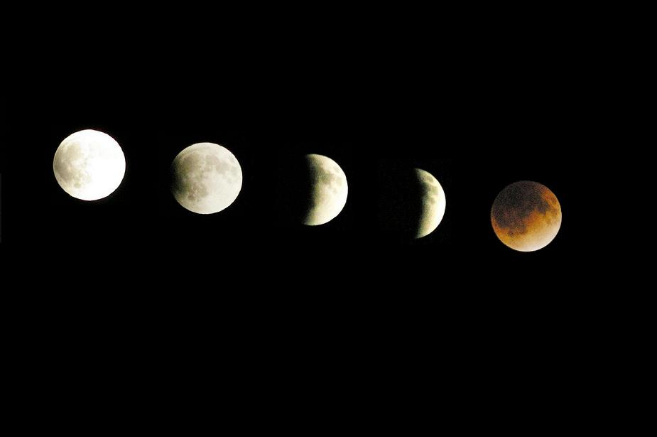 ２０１１年１２月１０日　皆既月食進行の様子（400ｍｍ望遠レンズで撮影）